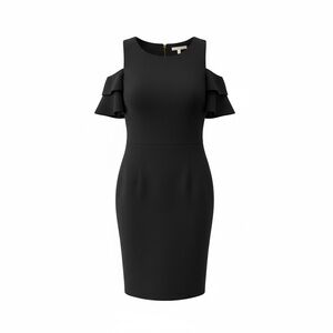 Calvin Klein Black Cutout Shoulder Sheath Dress | NWOT | Midi